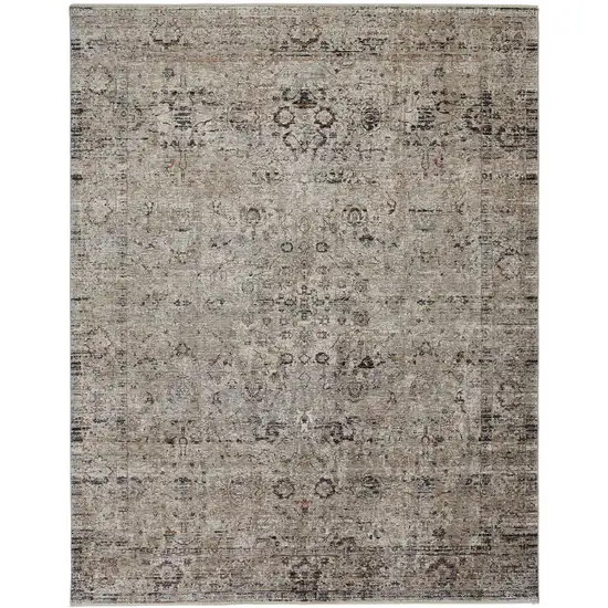 Taupe Ivory And Gray Abstract Distressed Area Rug With Fringe Photo 1