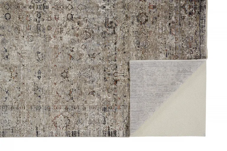 Taupe Ivory And Gray Abstract Distressed Area Rug With Fringe Photo 1