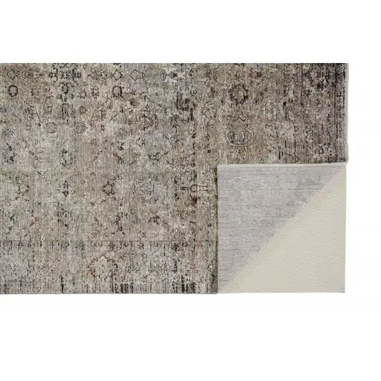 Taupe Ivory And Gray Abstract Distressed Area Rug With Fringe Photo 1