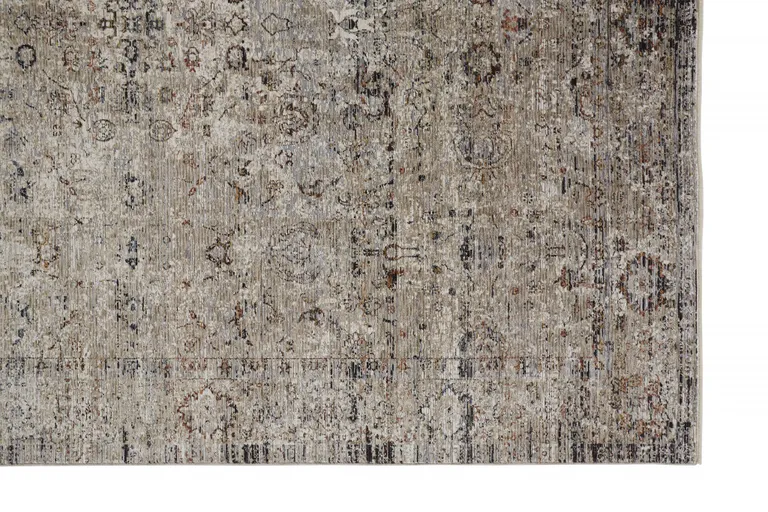 Taupe Ivory And Gray Abstract Distressed Area Rug With Fringe Photo 4