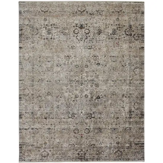 Taupe Ivory And Gray Abstract Distressed Area Rug With Fringe Photo 2