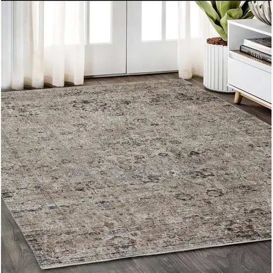 Taupe Ivory And Gray Abstract Distressed Area Rug With Fringe Photo 1