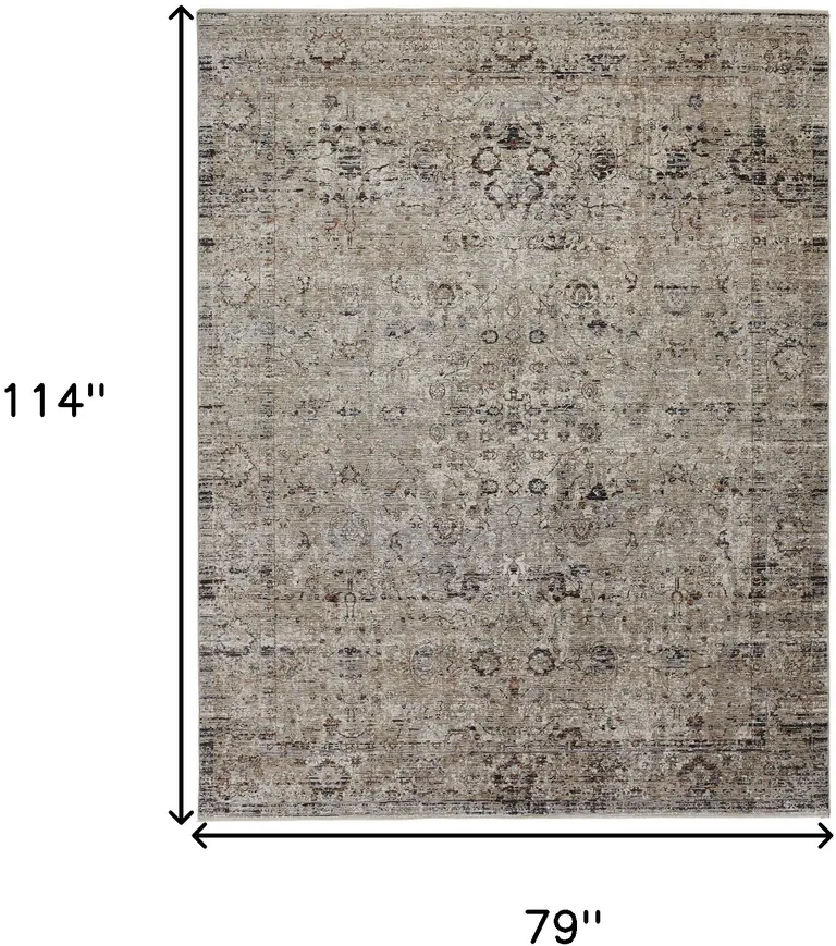 Taupe Ivory And Gray Abstract Distressed Area Rug With Fringe Photo 4