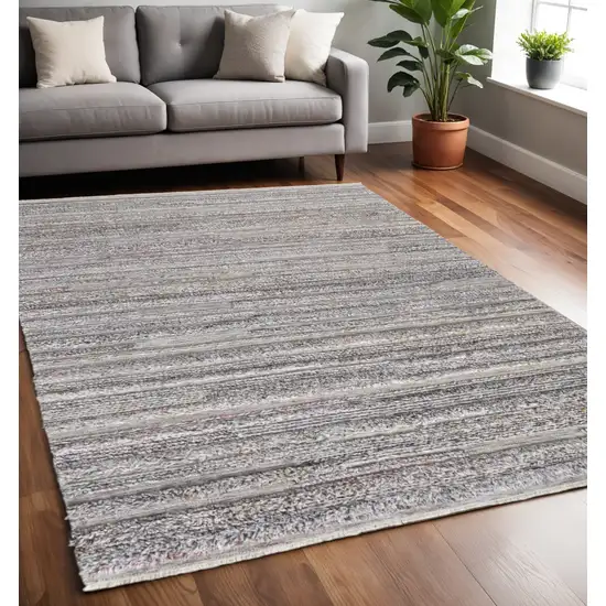 Taupe and Ivory Striped Hand Woven Area Rug Photo 1