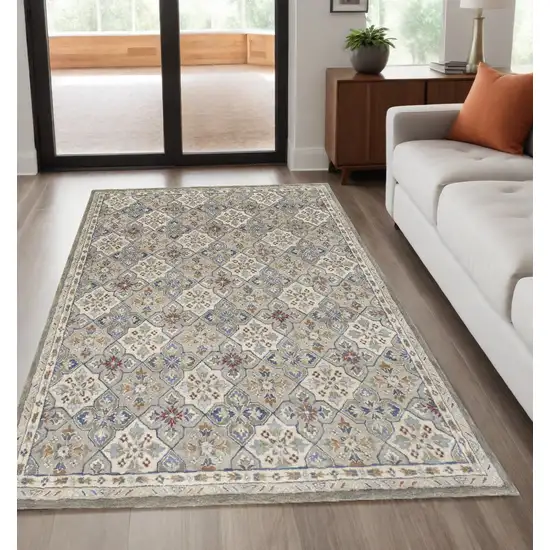 Taupe and Ivory Wool Patchwork Hand Tufted Area Rug Photo 1