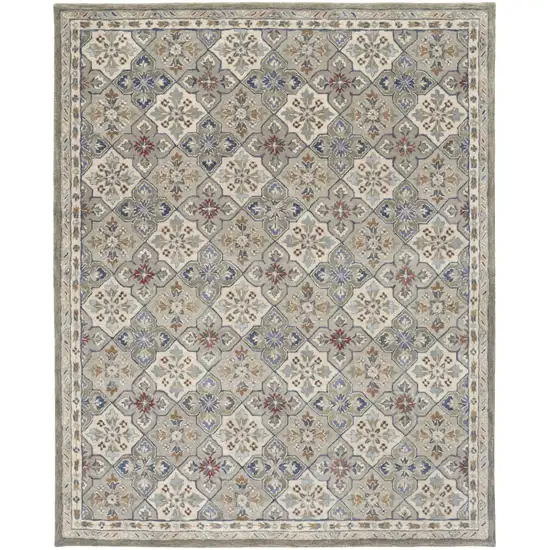 Taupe Ivory And Red Wool Patchwork Tufted Handmade Stain Resistant Area Rug Photo 1