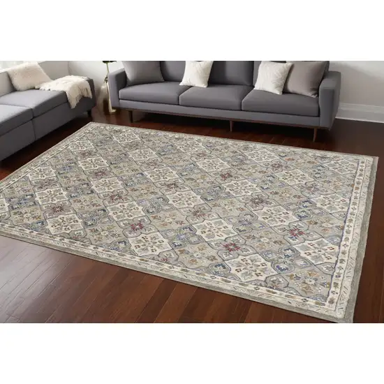 Taupe and Ivory Wool Patchwork Hand Tufted Area Rug Photo 1