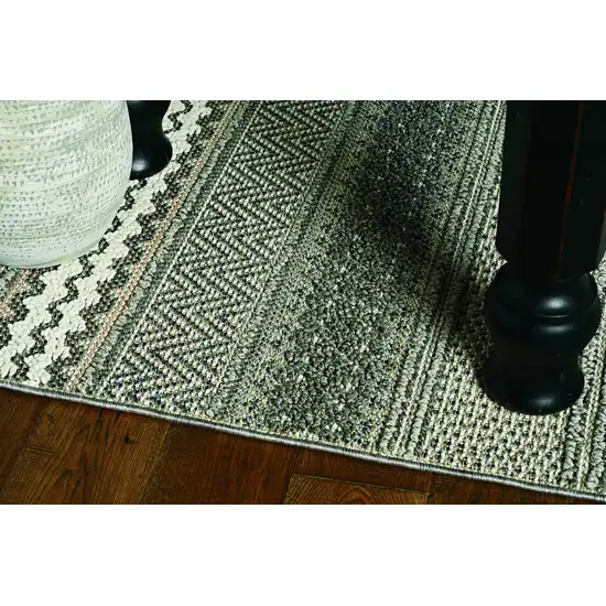 Taupe Machine Woven UV Treated Tribal Indoor Outdoor Runner Rug Photo 5