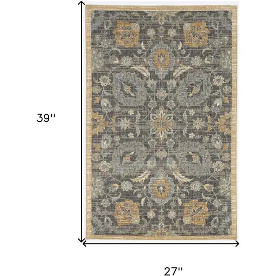 Taupe Machine Woven Vintage Floral Traditional Indoor Accent Rug Photo 4