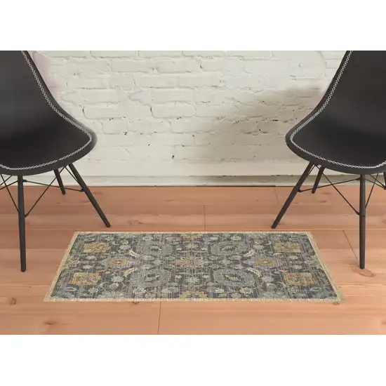 Taupe Machine Woven Vintage Floral Traditional Indoor Accent Rug Photo 5