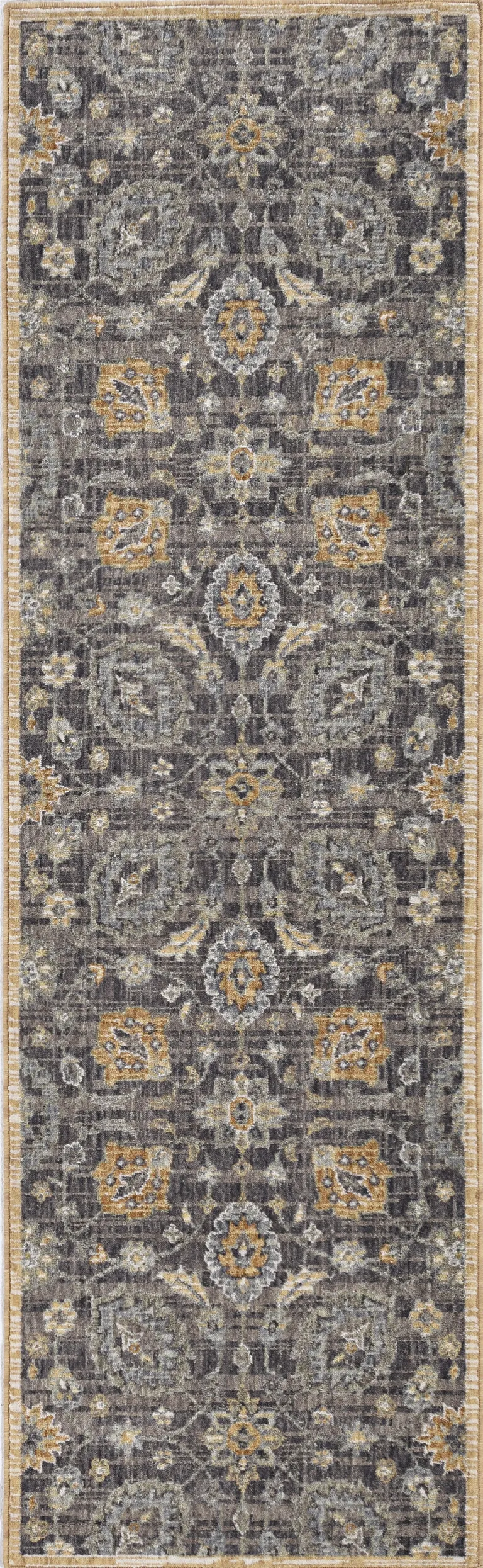 Taupe Machine Woven Vintage Traditional Indoor Runner Rug Photo 1