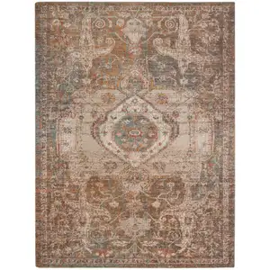 Photo of Taupe Medallion Power Loom Area Rug With Fringe