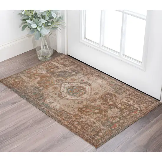 Beige Gray and Taupe Medallion Power Loom Area Rug Photo 1