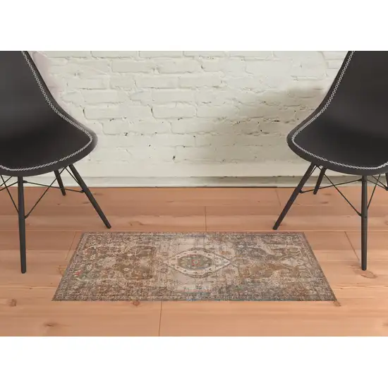 Taupe Medallion Power Loom Area Rug With Fringe Photo 4