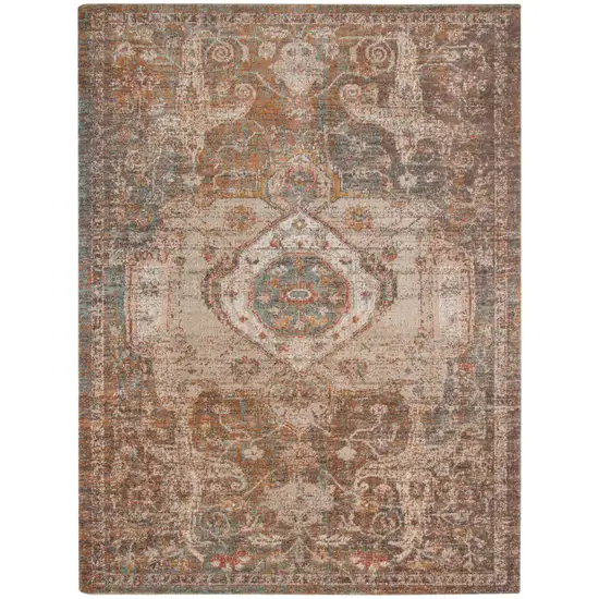 Taupe Medallion Power Loom Area Rug With Fringe Photo 1