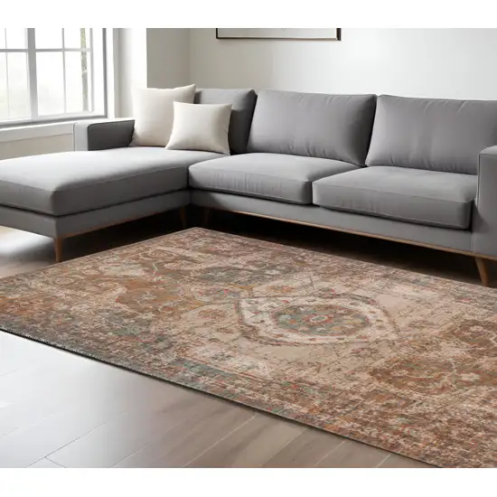 Beige Gray and Taupe Medallion Power Loom Area Rug Photo 1