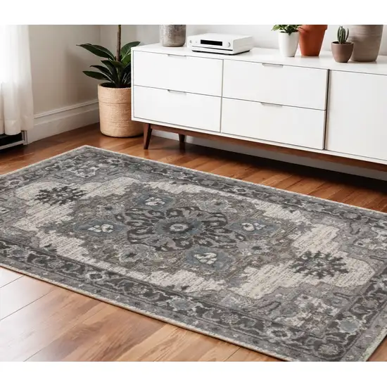 Ivory Taupe and Gray Medallion Power Loom Area Rug Photo 1