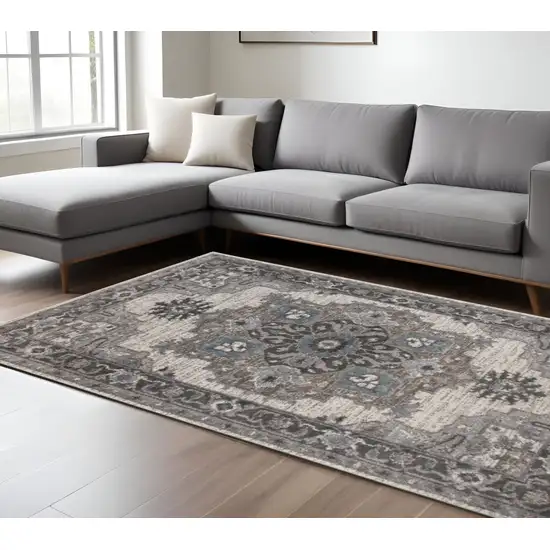 Ivory Taupe and Gray Medallion Power Loom Area Rug Photo 1