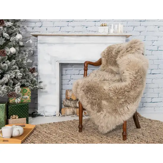 Taupe Natural Rectangular Sheepskin Area Rug Photo 5