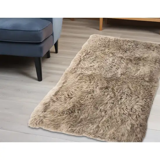 Taupe Natural Rectangular Sheepskin Area Rug Photo 1