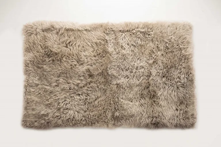 Taupe Natural Rectangular Sheepskin Area Rug Photo 1