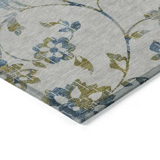 Taupe Navy Blue And Denim Blue Floral Washable Indoor Outdoor Area Rug Photo 4