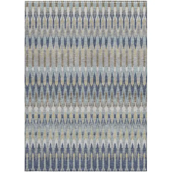 Taupe Navy Blue And Denim Blue Southwestern Washable Indoor Outdoor Area Rug Photo 7