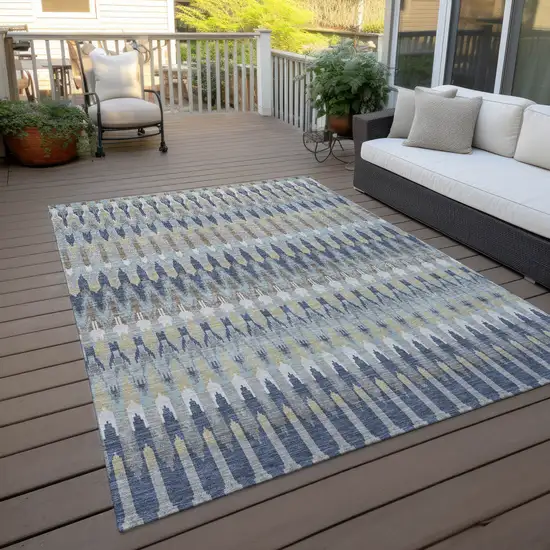 Taupe Navy Blue And Denim Blue Southwestern Washable Indoor Outdoor Area Rug Photo 8