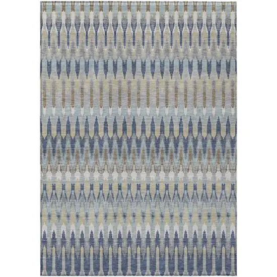 Taupe Navy Blue And Denim Blue Southwestern Washable Indoor Outdoor Area Rug Photo 2