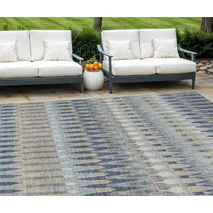 Photo of Taupe Navy Blue And Denim Blue Southwestern Washable Indoor Outdoor Area Rug