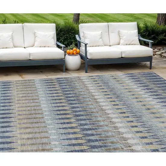 Taupe Navy Blue And Denim Blue Southwestern Washable Indoor Outdoor Area Rug Photo 1