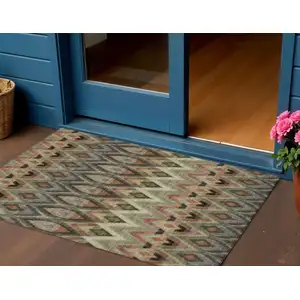 Photo of Taupe Olive Green And Beige Southwestern Washable Indoor Outdoor Area Rug