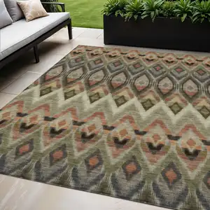 Photo of Taupe Olive Green And Beige Southwestern Washable Indoor Outdoor Area Rug