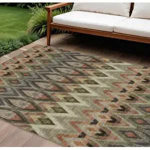 Photo of Taupe Olive Green And Beige Southwestern Washable Indoor Outdoor Area Rug