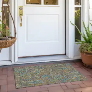 Photo of Taupe Paisley Washable Non Skid Indoor Outdoor Area Rug