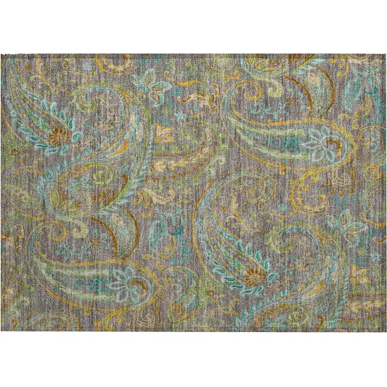 Taupe Paisley Washable Non Skid Indoor Outdoor Area Rug Photo 2