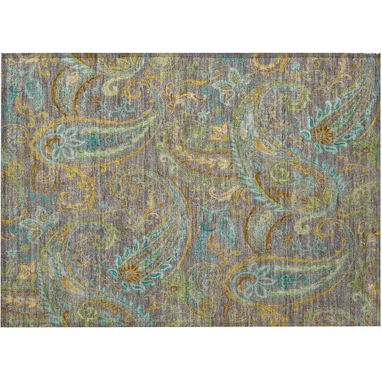 Taupe Paisley Washable Non Skid Indoor Outdoor Area Rug Photo 5