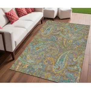 Photo of Taupe Paisley Washable Non Skid Indoor Outdoor Area Rug