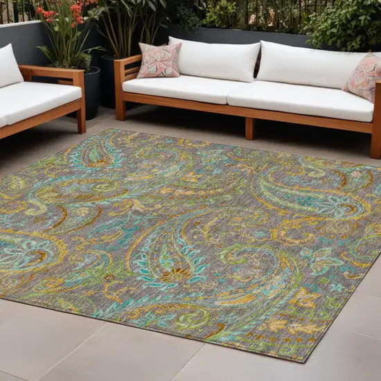 Taupe Paisley Washable Non Skid Indoor Outdoor Area Rug Photo 1