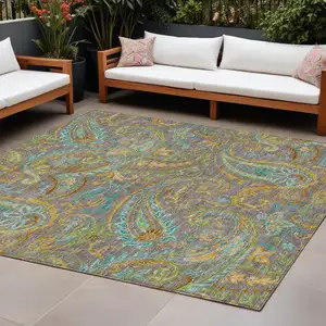 Photo of Taupe Paisley Washable Non Skid Indoor Outdoor Area Rug