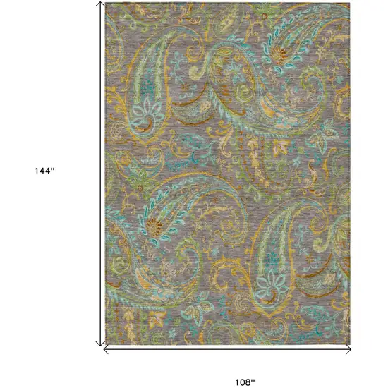 Taupe Paisley Washable Non Skid Indoor Outdoor Area Rug Photo 3