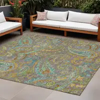 Photo of Taupe Paisley Washable Non Skid Indoor Outdoor Area Rug