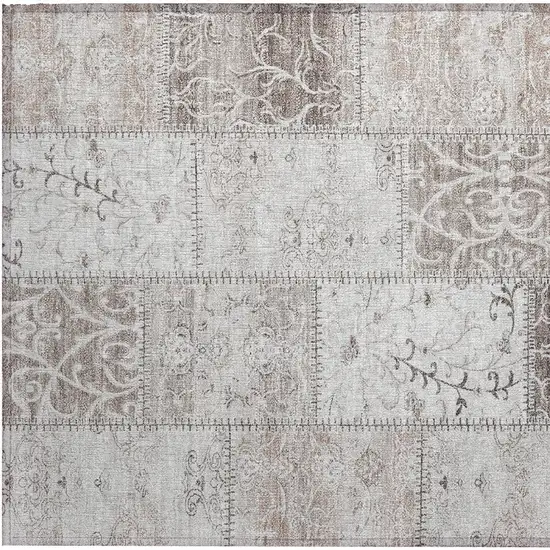 Taupe Patchwork Washable Non Skid Area Rug With UV Protection Photo 4