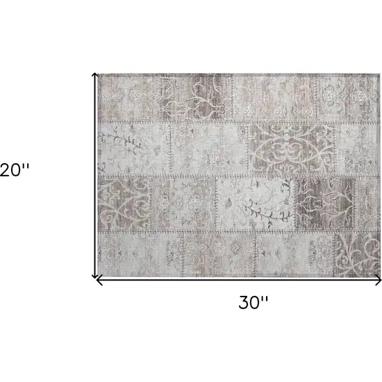 Taupe Patchwork Washable Non Skid Area Rug With UV Protection Photo 3