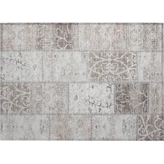 Taupe Patchwork Washable Non Skid Area Rug With UV Protection Photo 2