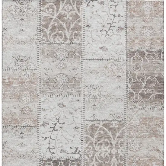 Taupe Patchwork Washable Non Skid Area Rug With UV Protection Photo 4