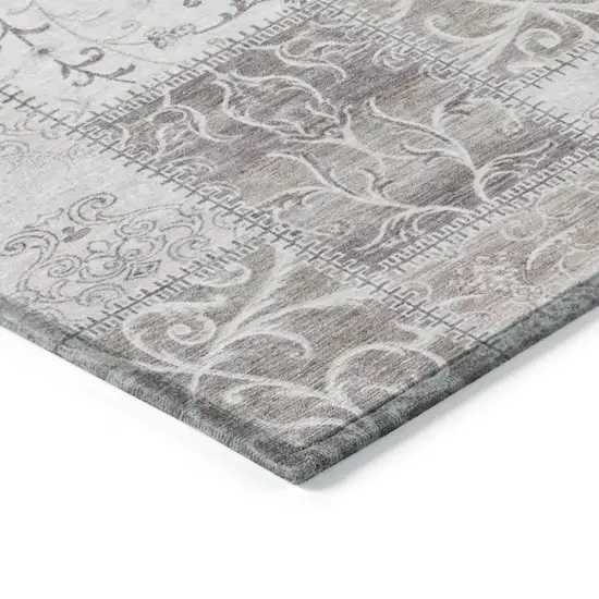 Taupe Patchwork Washable Non Skid Area Rug With UV Protection Photo 6