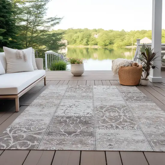 Taupe Patchwork Washable Indoor Outdoor Area Rug Photo 8