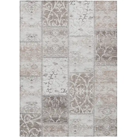 Taupe Patchwork Washable Non Skid Area Rug With UV Protection Photo 2