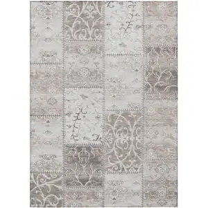 Photo of Taupe Patchwork Washable Non Skid Area Rug With UV Protection